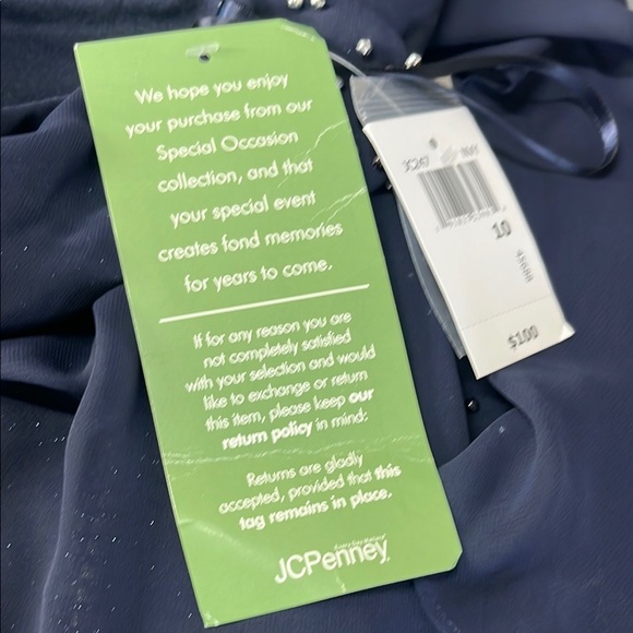 JCPenney Navy Blue Midi Dress with Embellished beaded Shoulders‎ - Picture 9 of 10